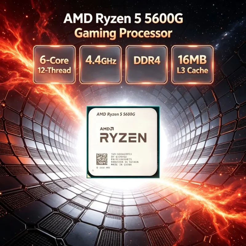AMD Ryzen 5 5600G R5 6-Core 12-Thread 65W 3.9GHz Up to 4.4 GHz L3=16M 7nm Socket AM4 DDR4 PCIe 3.0 Desktop CPU for Gaming Office