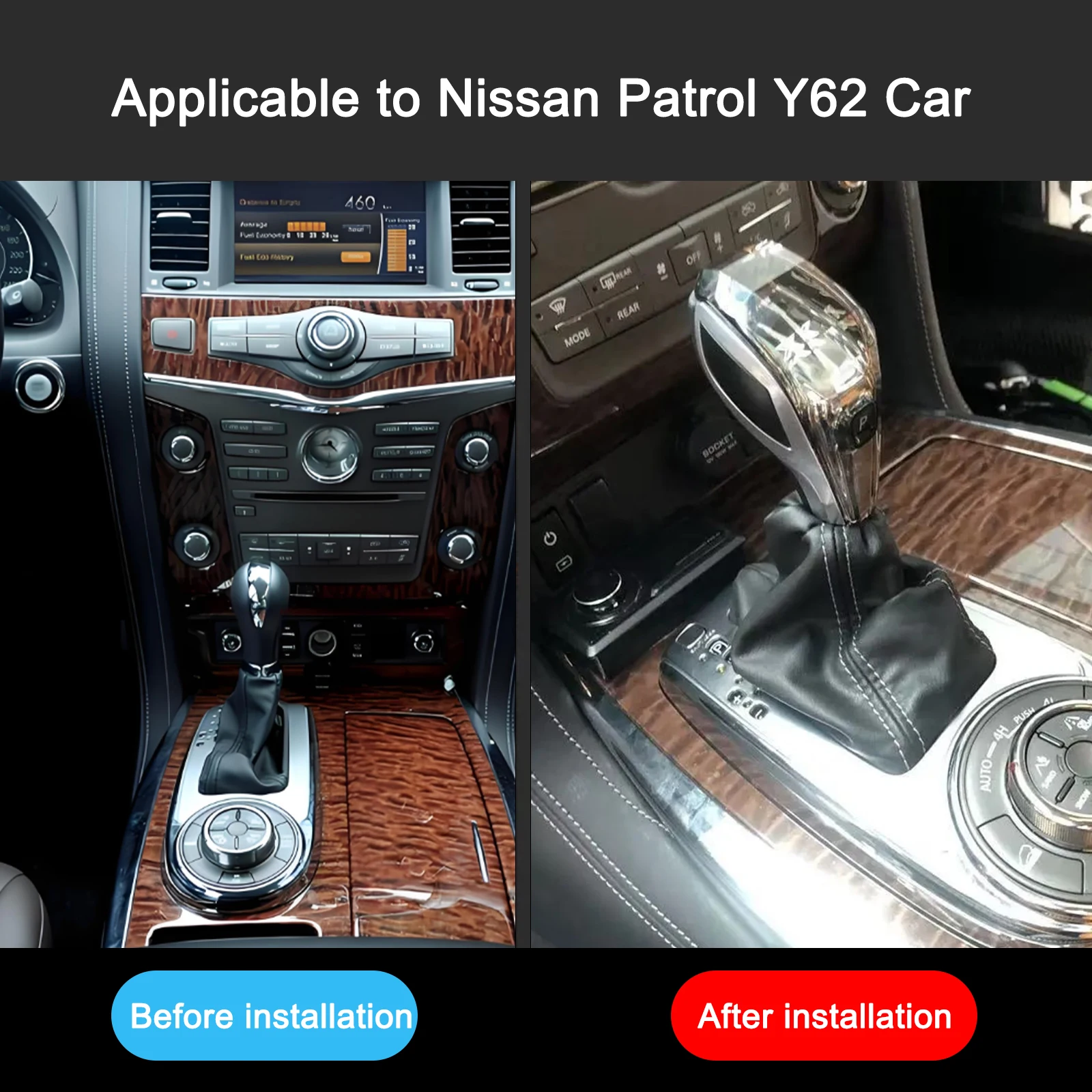 

2 Din For Nissan Patrol Y62 2010-2021 Car Crystal gear Handles Accessories Automatic Gearbox Gear Shift Knob Lever Power Button
