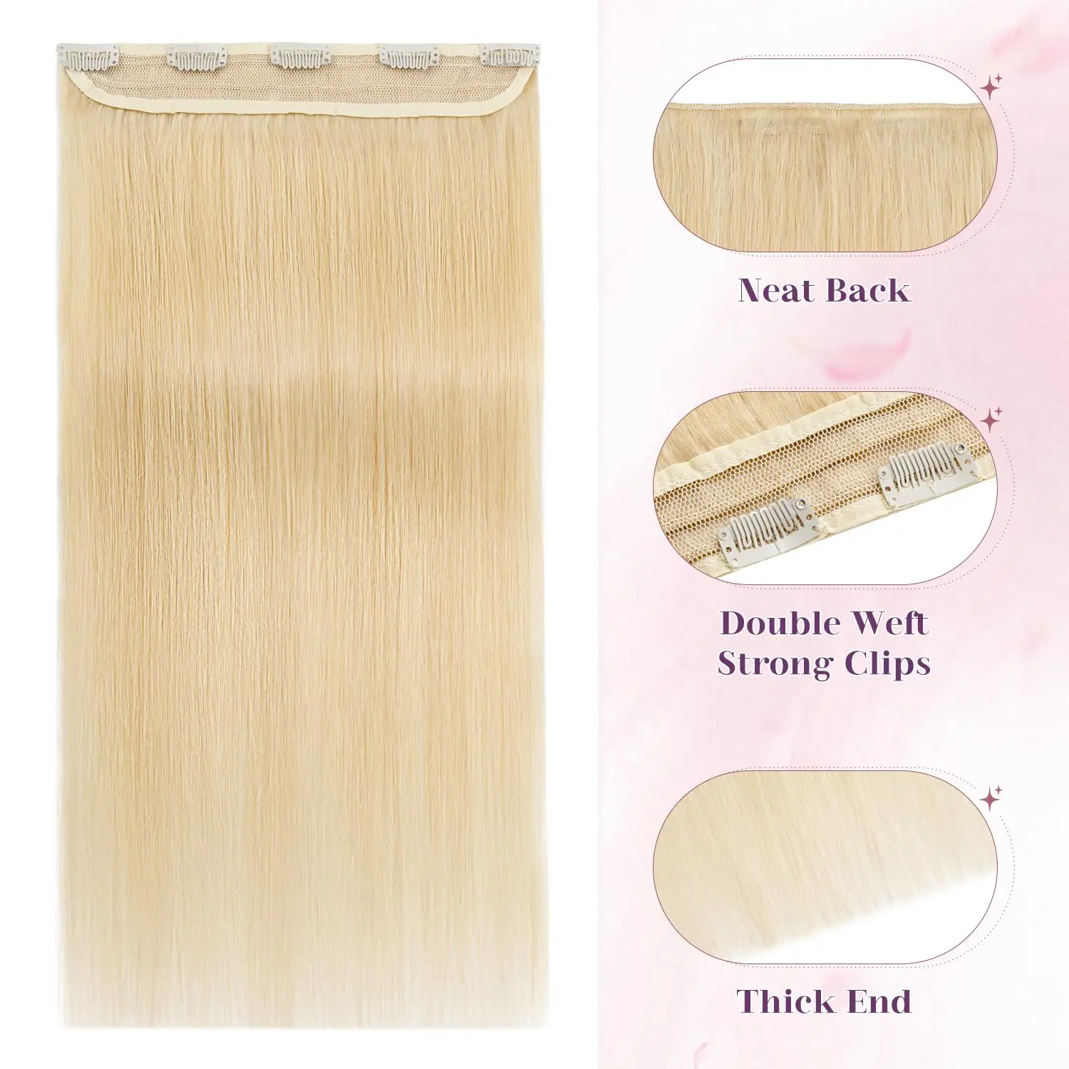 Clip rubio de una pieza en extensiones de cabello 100% cabello humano real Clip de una pieza 5 # 613 Clip recto de hueso en extensiones de cabello humano