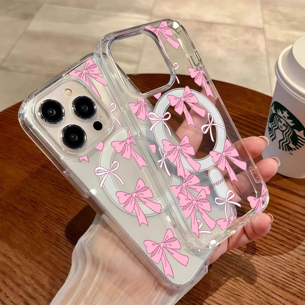 Pink Bow Coquette Girly Series Clear Phone Case For iPhone 17 14 15 16 11 12 13 Pro Max Air 16E 17E 14 15 16 Plus Magnetic Cover view 5