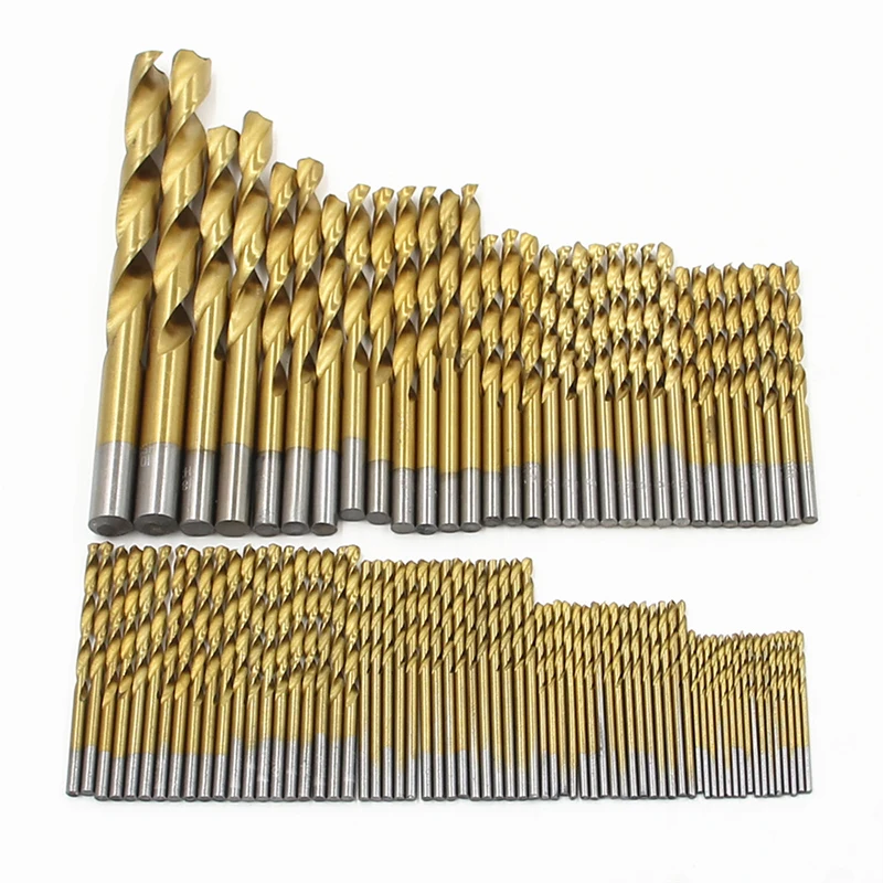 99pc Titanium Twisted Drills Titanium Plated Twist Drill / Woodworking Hole Saw Steel Plate Drill Bit Set