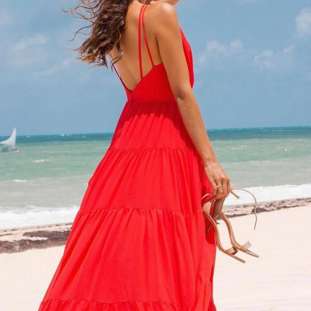 Customized Spaghetti Straps Sleeveless Chiffon V-Neck Floor Length A-Line Evening Dress Panel Train Zipper Back Fashion Solid Co