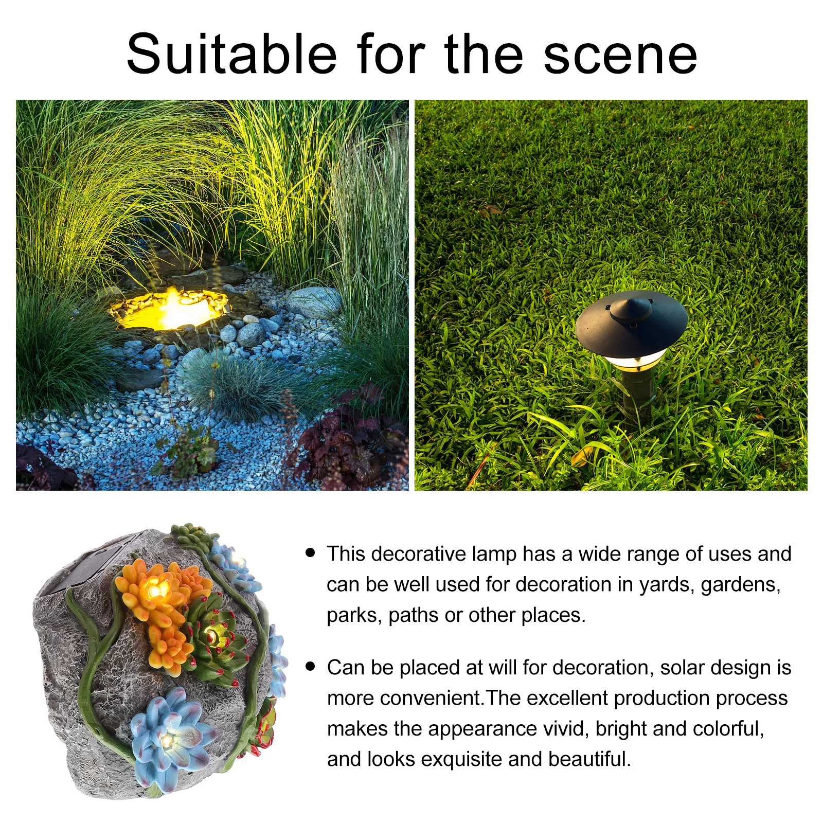 

1pc Creative Stone For Outdoor Garden Decoration Resin Yard Light Waterproof Solar Lawn Lamp Decorative Garden Solar Lamp