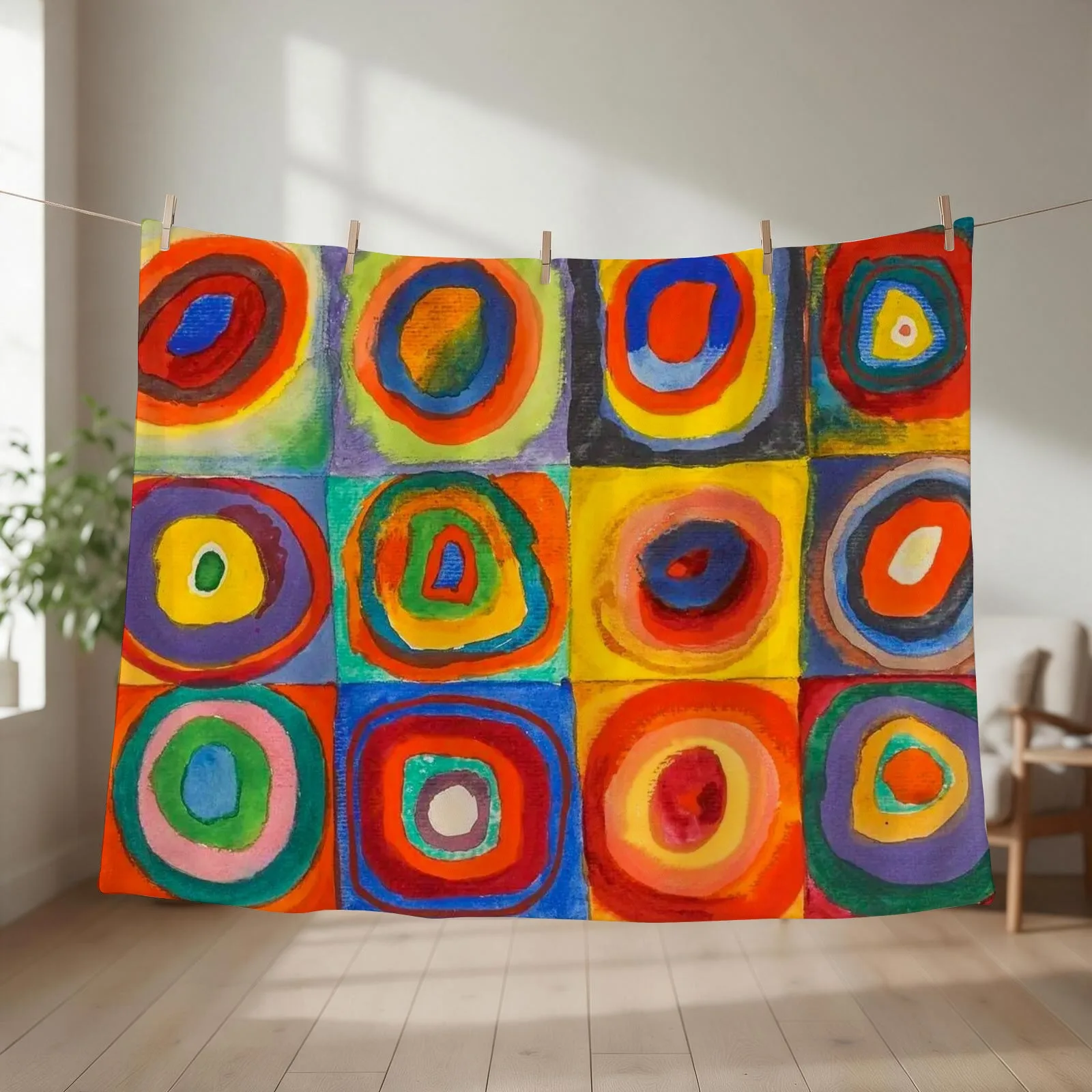 Wassily Kandinsky Color Study Squares with Concentric Circles , Abstract Throw Blanket