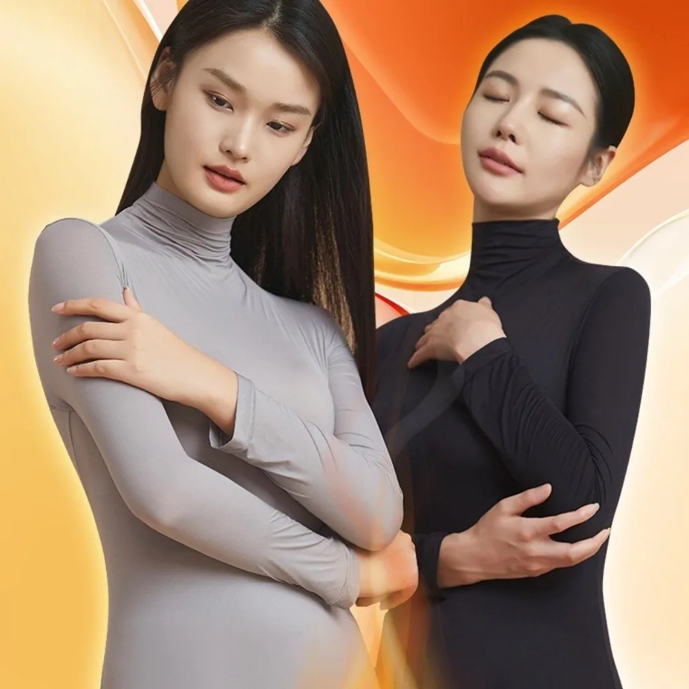 Tops and Pants Set Women Thermal Clothes High Neck Ultra-thin Invisible Thermal Underwear Large Size Lingerie Warmth Long Pants