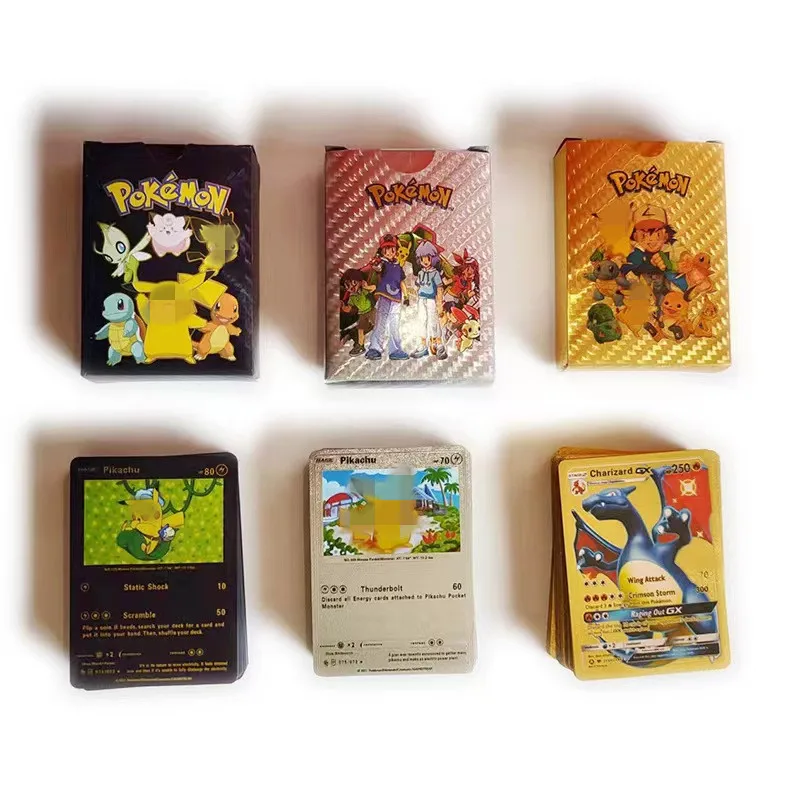 5-55개입 cartas pokemon 프랑스어 에스파뇰 골드카드 스페인어 영어 호일 실버카드 Metalicas Charizard Vmax Gx 게임카드 