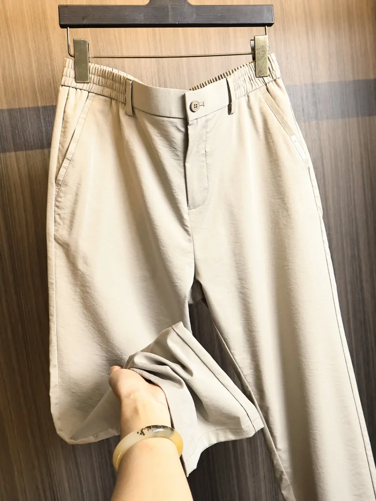 

Casual Breathable Light Summer Men's Straight Leg Pants Texture Human Word Cool Smooth Fashionable Urban Style Basic Color