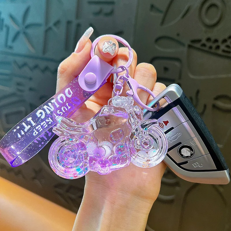 Internet Celebrity Motorcycle Liquid Floating Bubble Beads Keychain Cute Cartoon Quicksand Oil-in Pendant