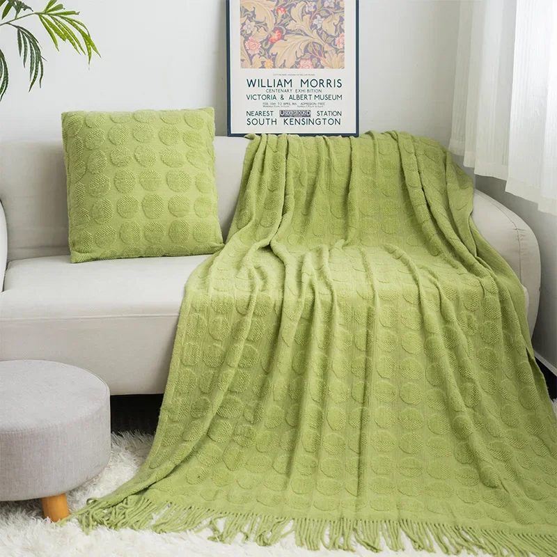 Solid Color Geometric Knitted Blanket Living Room Sofa Blanket Model Home Decoration Bed End Towel Casual Bed Cover Soft Shawl