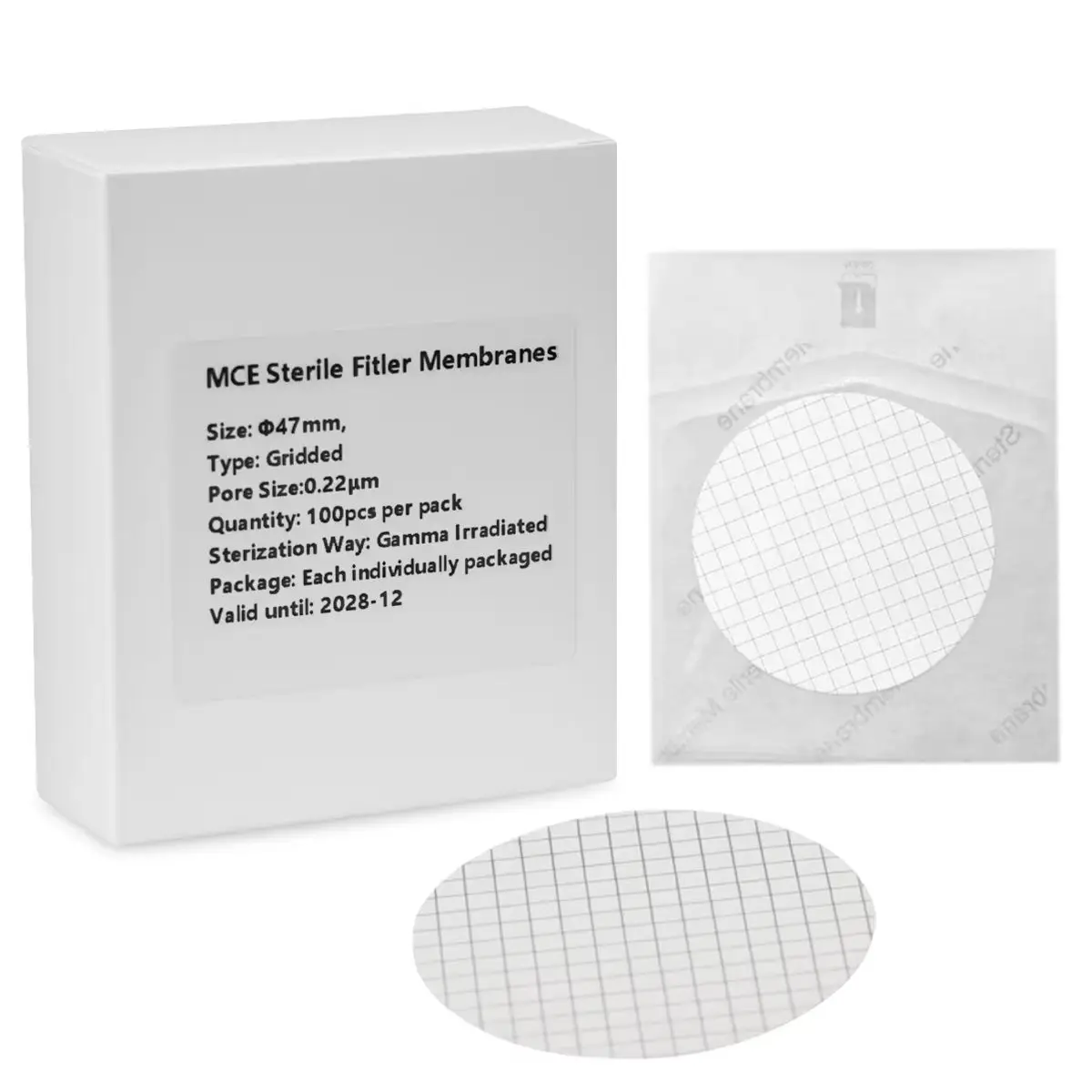100 szt. Filtrów membranowych 47mm, sterylne MCE 0,22um 0,45um, opcjonalnie z siatką / bez siatki, białe, do mikrobiologicznych testów laboratoryjnych. — zdjęcie produktu 7