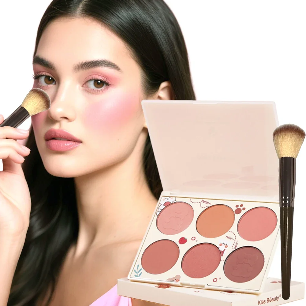 6-farbiges, schimmerndes, samtmattes Rouge-Kontur-Highlighter-Duo-Set mit Make-up-Pinsel für Make-up-Kosmetik