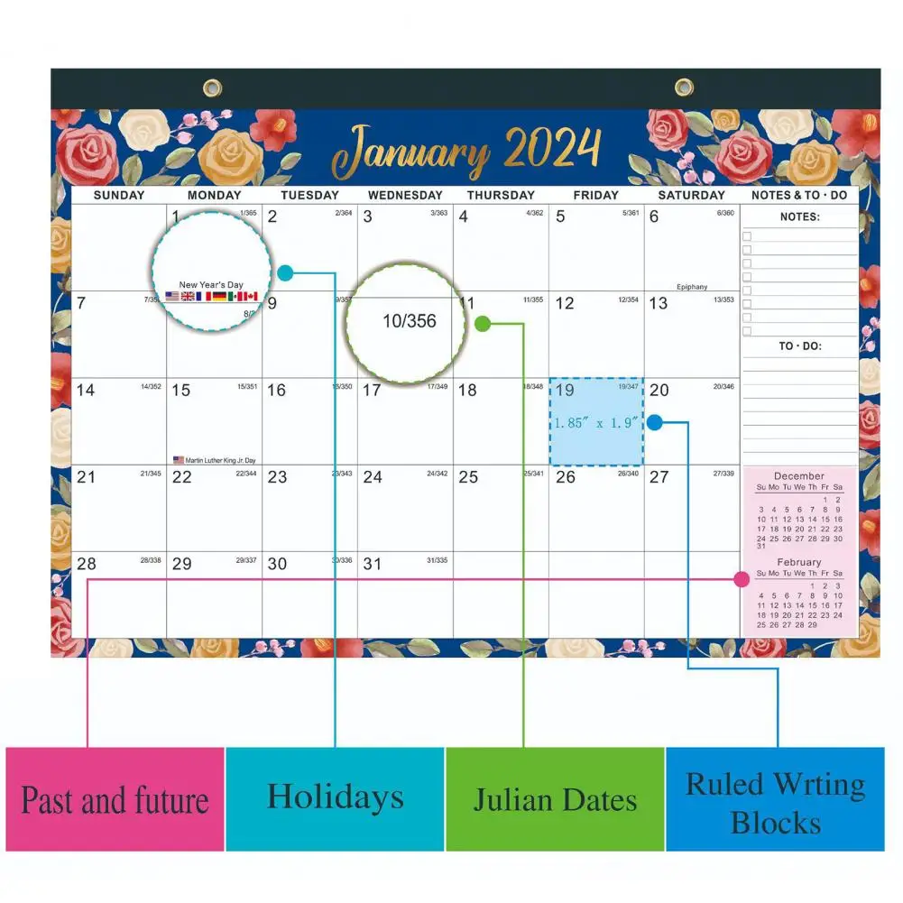 2024 Calendar Yearly Planner 2024 Wall Calendars with Lanyard Durable Monthly Planners To-do Lists New Year for Organization