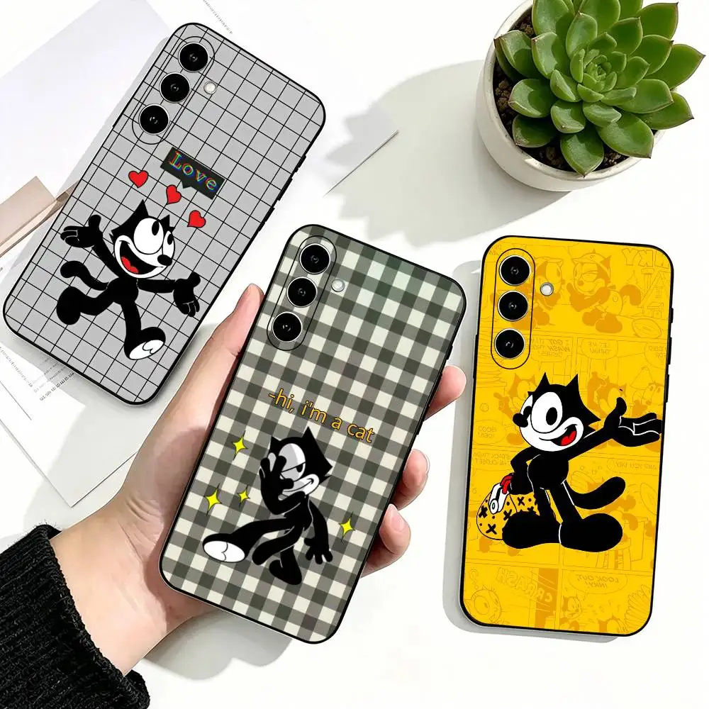 F-Felix the C-Cat Cute Cartoon Phone Case For Samsung Galaxy A73,A72,A71,A70,A53,A52,A51,Soft Silicone Black Cover