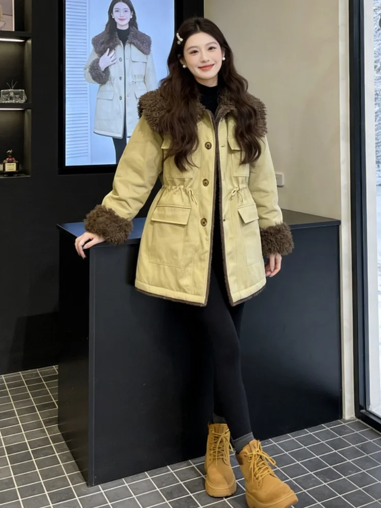 

Утепленная женская куртка с воротником-стойкой в корейском стиле, хлопковое пальто, пушистая рабочая куртка, новинка зимы, повседневная верхняя одежда
