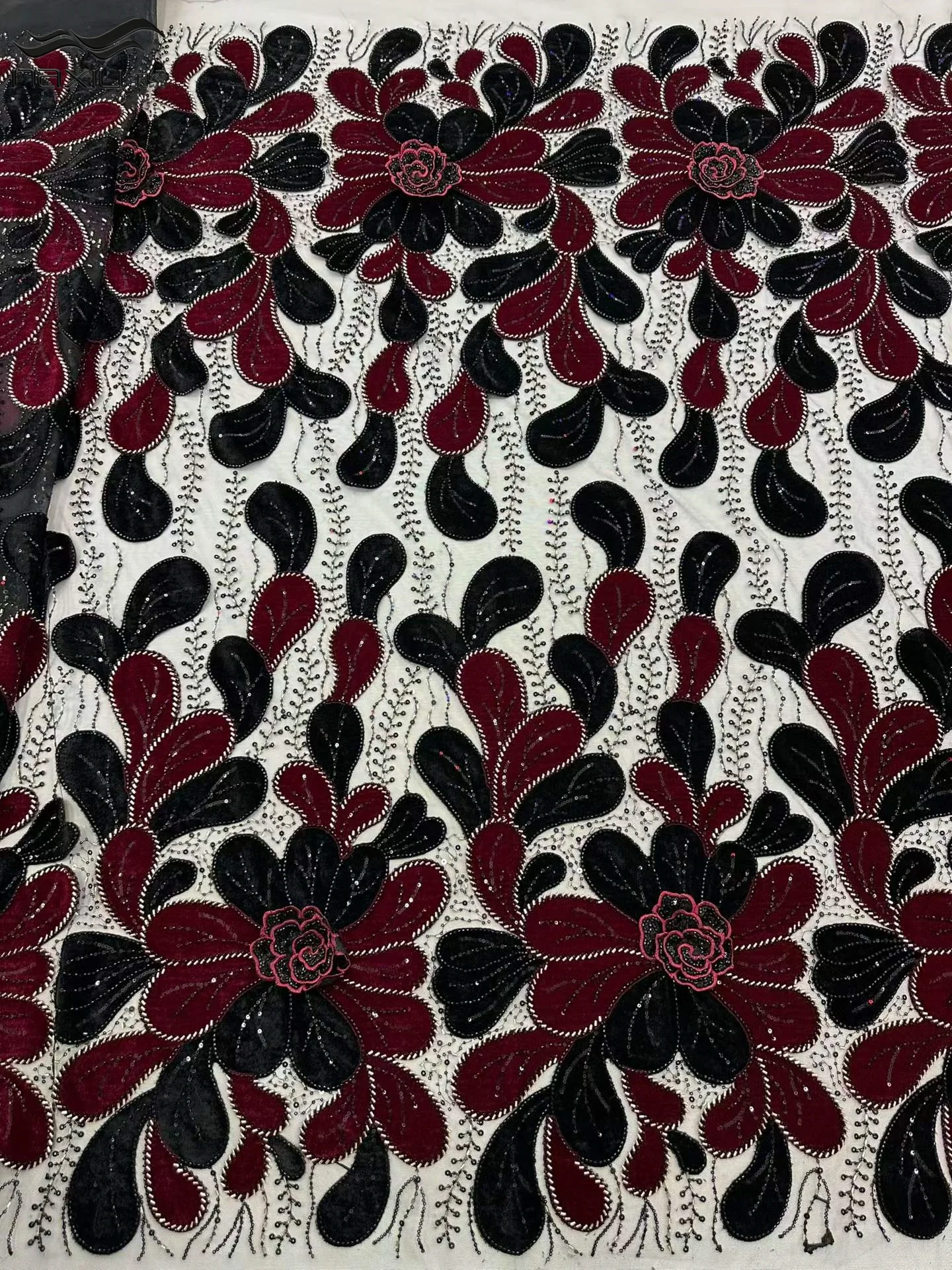 

Madison Velvet Nigerian Sequins Lace Fabric 2026 High Quality Velvet African Beaded Tulle Mesh Lace Fabric For Party Dress Sew