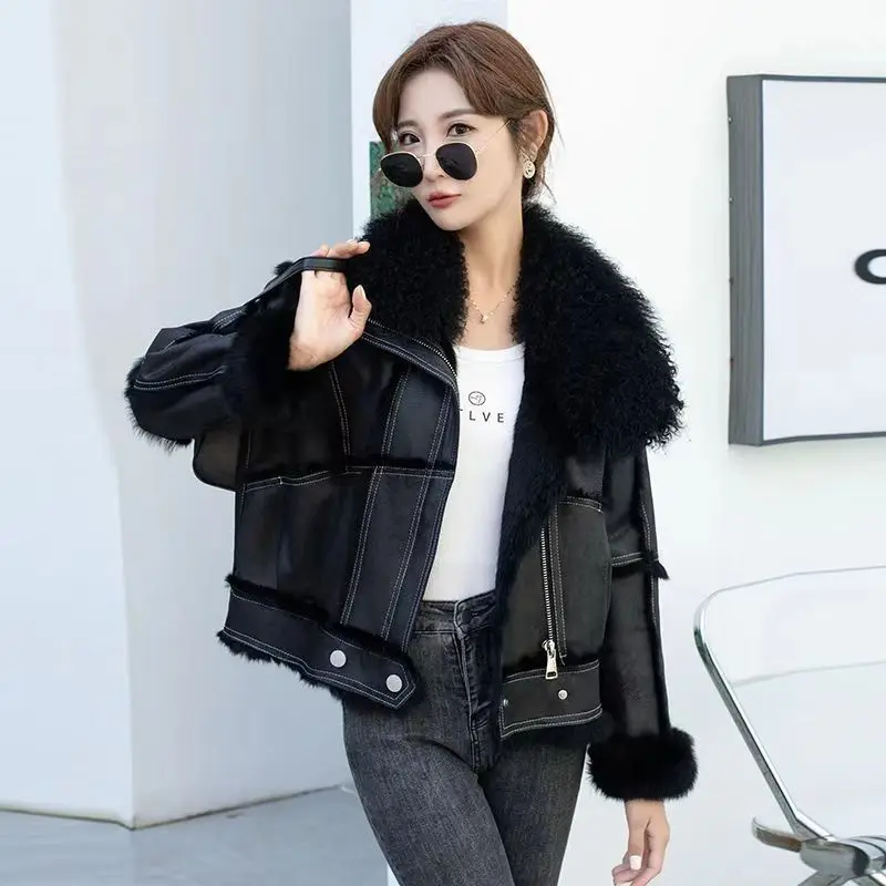 Fur Coat Women Winter 2024 New In Jacket Natural Real Rabbit Hair Inner Liner Short Casual Slim V-Neck Sheepskin Coat For Women