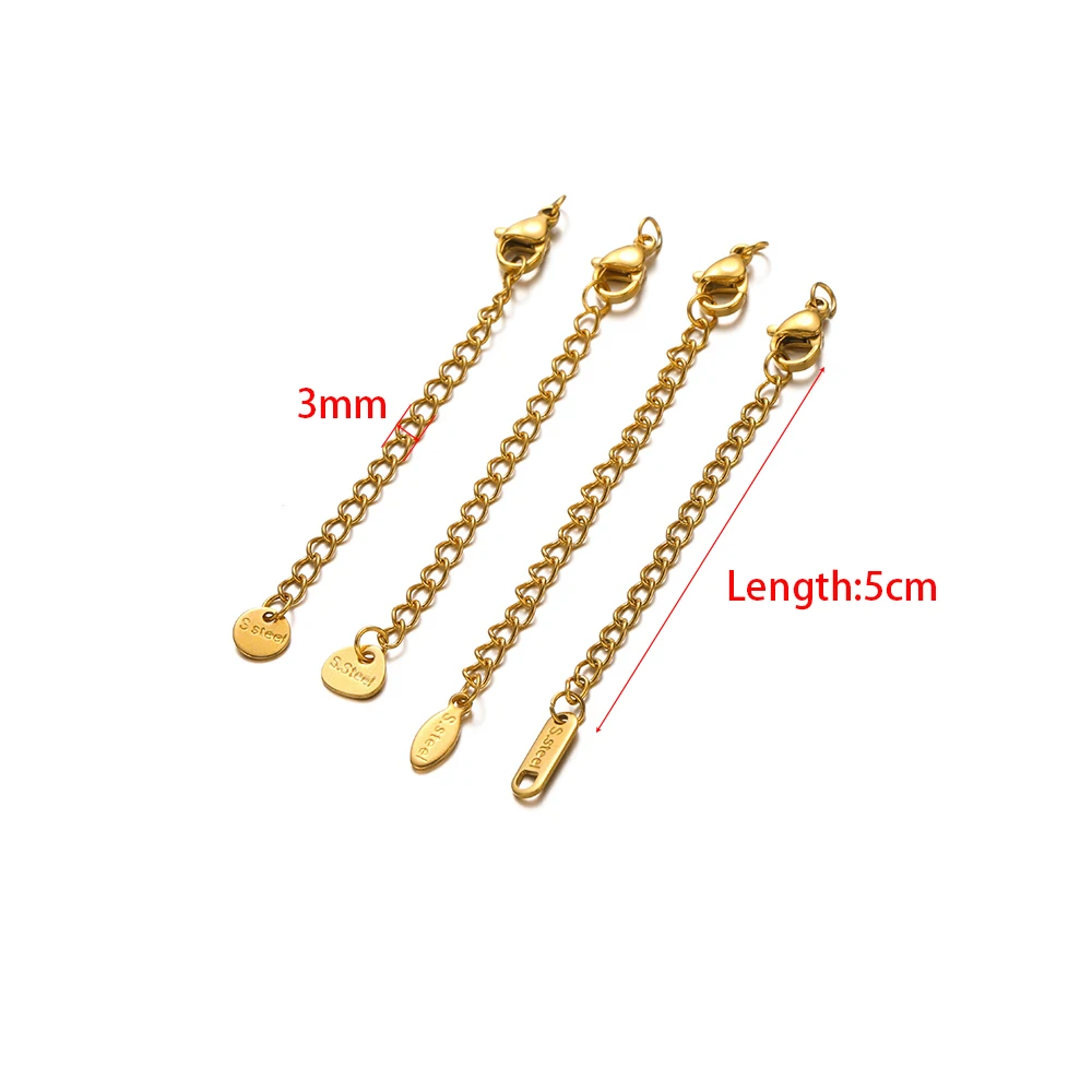 10 Stück Edelstahl Gold verlängerte Schwanzketten Karabinerverschlüsse Verbinder Link Halskette Herstellung DIY Armbandzubehör Zubehör – Detail 1