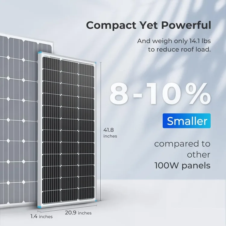 100 Watt 12 Volt, High-Efficiency Monocrystalline PV Module Power Charger for RV Marine Rooftop Farm Battery and Other Off-Grid