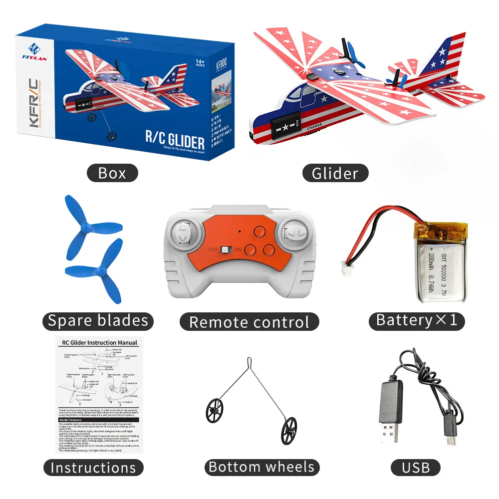 

Kf800 Glider Stunt Rc Model Aircraft 2-Channel Remote Control Fixed-Wing Outdoor Toy For Kids And Aviation Enthusiasts