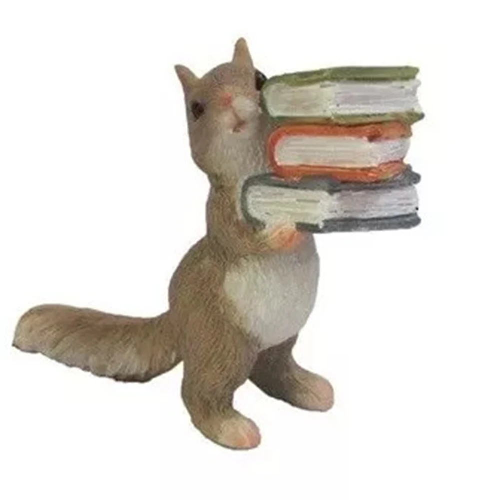 

1pcs Squirrel With Book Statue Garden Sculpture Tabletop Small Sculptures Creative Decoration For Lawn Garden Supply