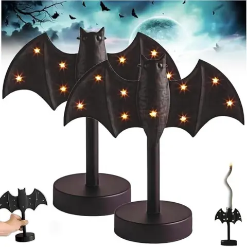Led Twinkle Light Bat Candle Holder, Gothic Bat  Holder Halloween Mantel Decor for Home Ghost Spooky Party Dinner Table Birthday