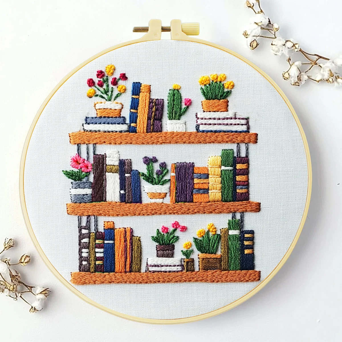 1 Stück 20X20CM/15X15CM 7,87/6,3 Zoll Bücherregal-Stickerei-Starter-Kit DIY-Kit DIY-Stickerei-Set Handarbeiten Heimdekoration Nadelkunst – Detail 2