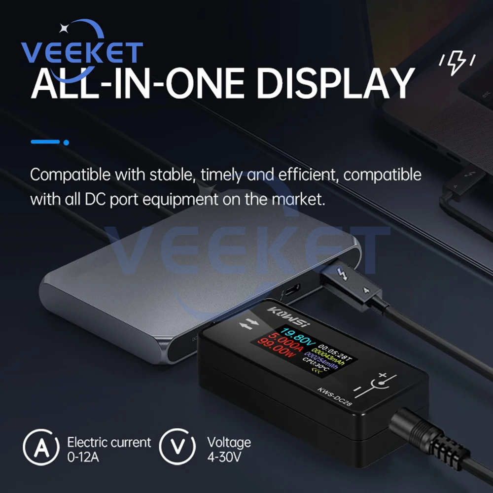 KWS-DC28 0.96 Inch TFT HD Digital Display DC 5.5*2.5 Interface Tester Voltage Ammeter Power Meter Multi in one display