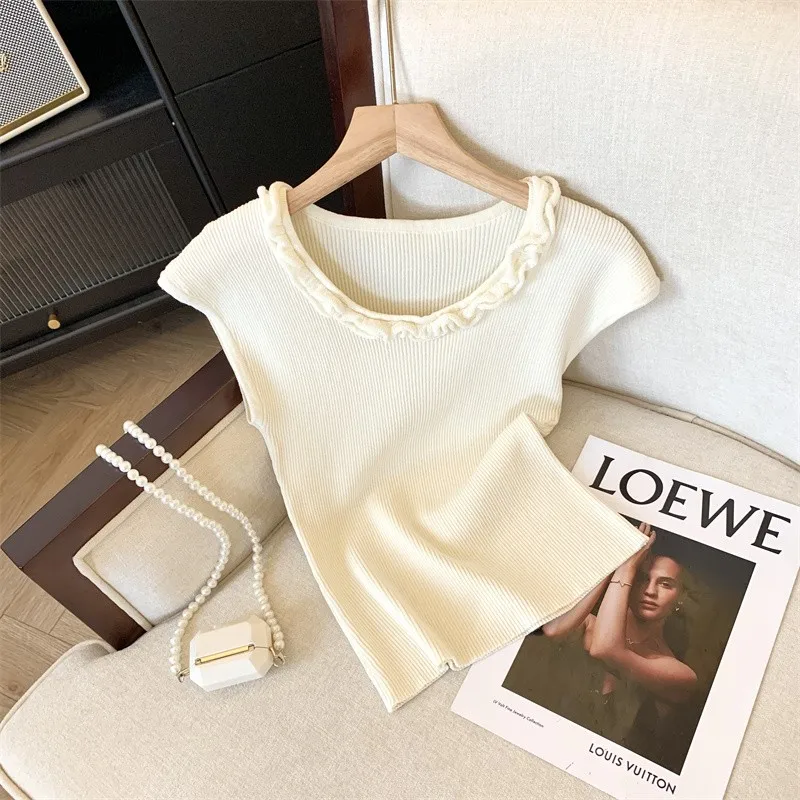 Ice Silk Slim Knit Sweater Vests Women 2024 Summer Sleeveless O-neck T-shirt Pullovers Solid Elegant Fashion Ladies Knitwear