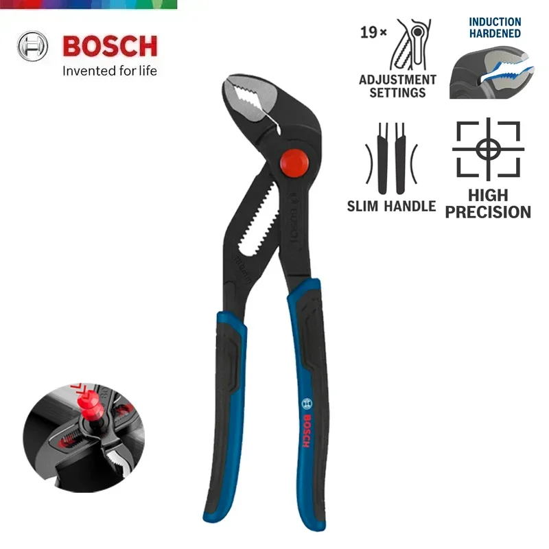 BOSCH Water Pump Pliers 180/250mm Quick Adjustment Groove Joint Pliers Chrome Vanadium Steel Anti Slip Handle Hand Tool