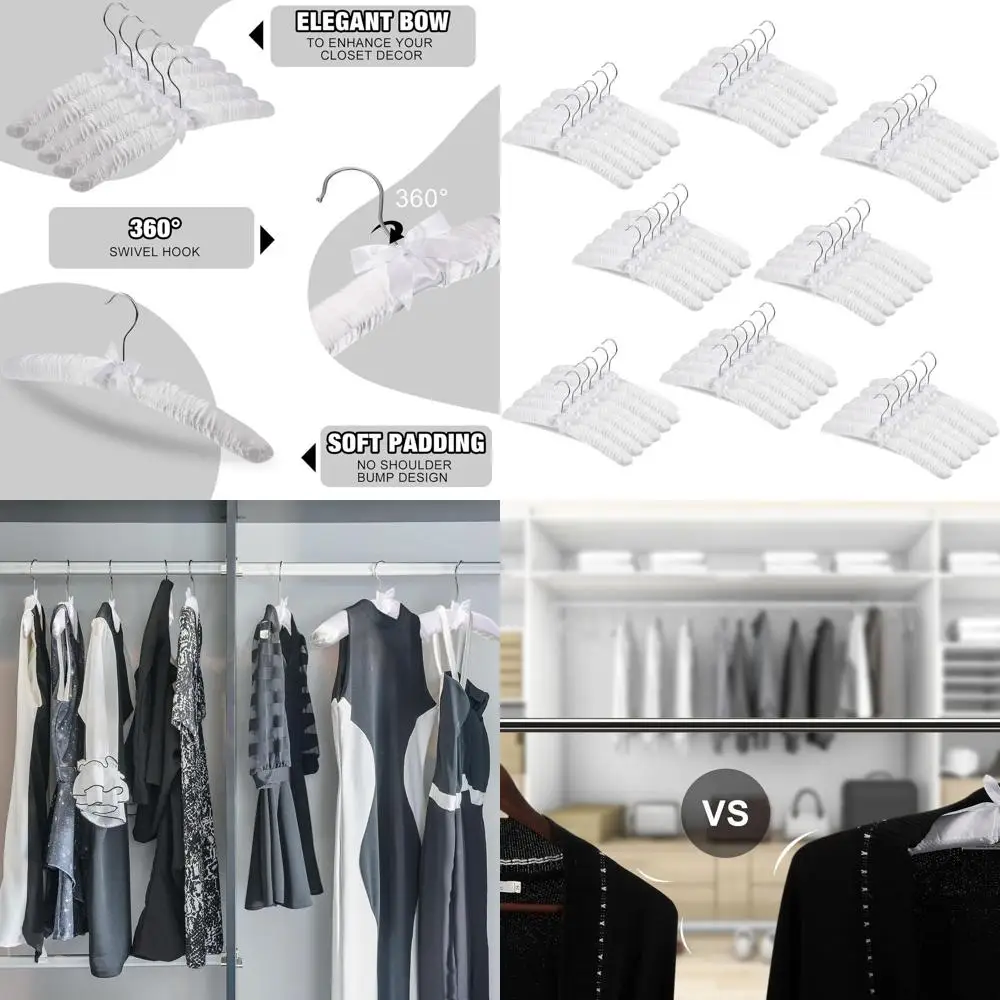 

48 упаковок атласных вешалок на 360 градусов ° Поворотные крючки и губчатые плечи для различной женской одежды.