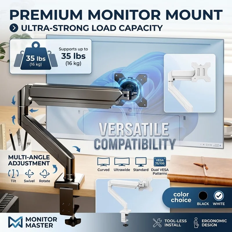 Universal Single Monitor Desk Mount Bracket for Up To 32 Inch 19.8 Lbs Screen Adjustable Computer Monitor Stand