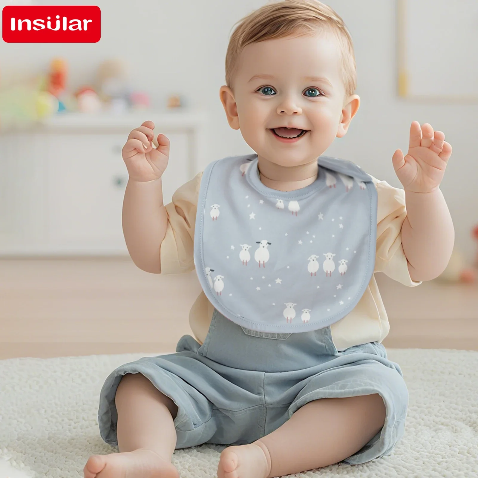 Adjustable 3-Layer Baby Bibs, Soft Cotton U-Shape Infant Saliva Towel, Waterproof Feeding Scarf for Toddlers 1-3 Years Old