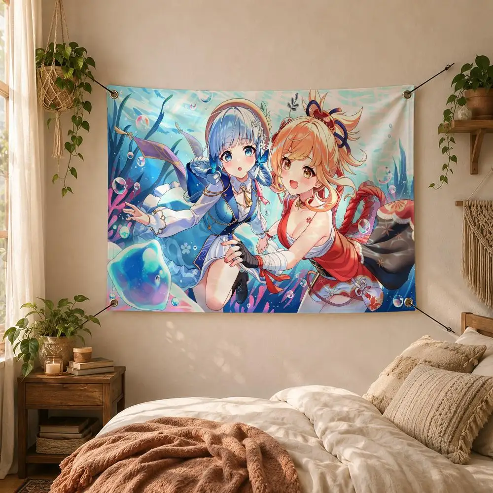Game Open World G-Genshin Impact Flags Decorative Flag Banner for Outdoor Garden Yard Camping Party Home Wall Hanging Decor