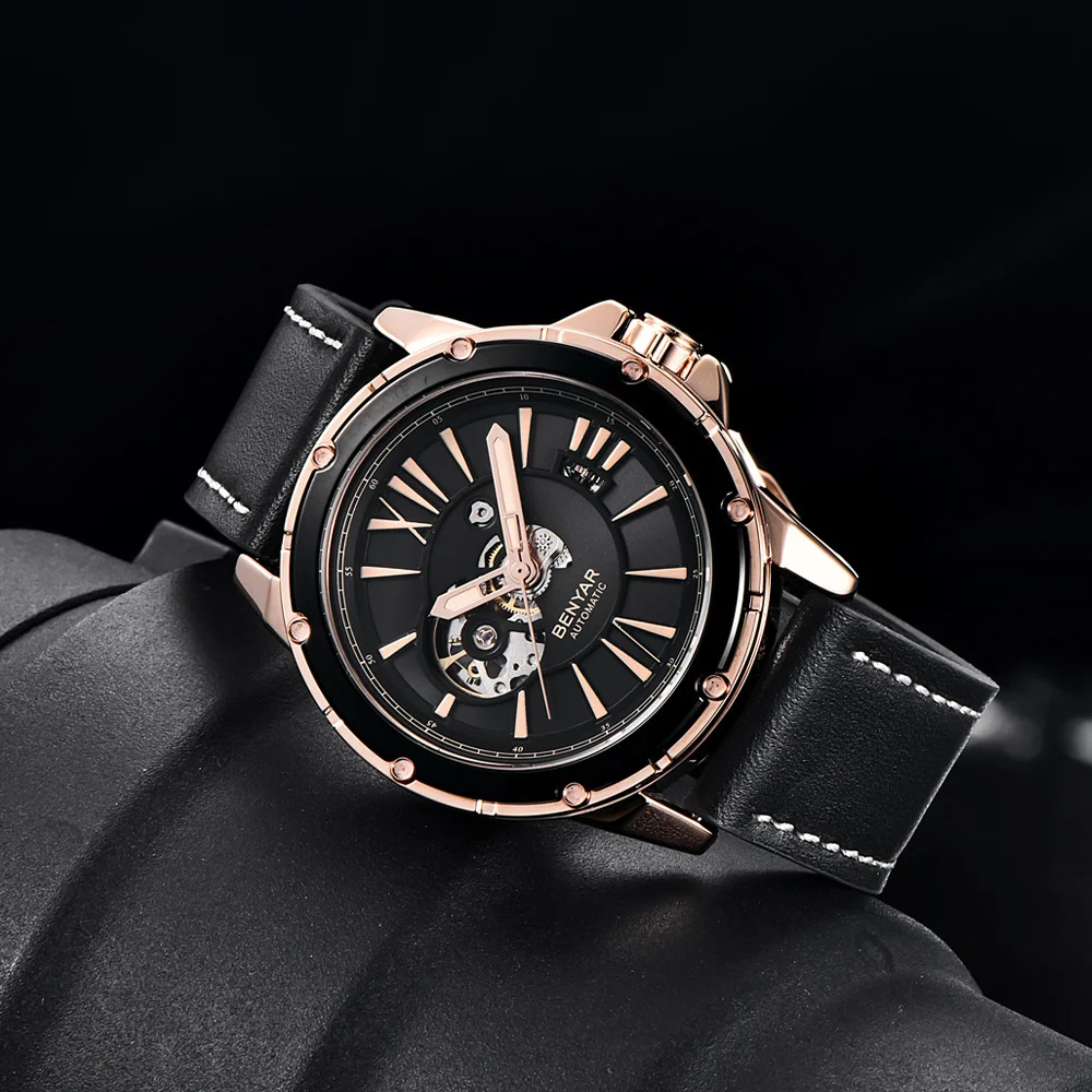 BENYAR Watch For Men Skeleton Automatic Mechanical Watch Skeleton Vintage Man Watch Leather Waterproof Top Brand Luxury Clock