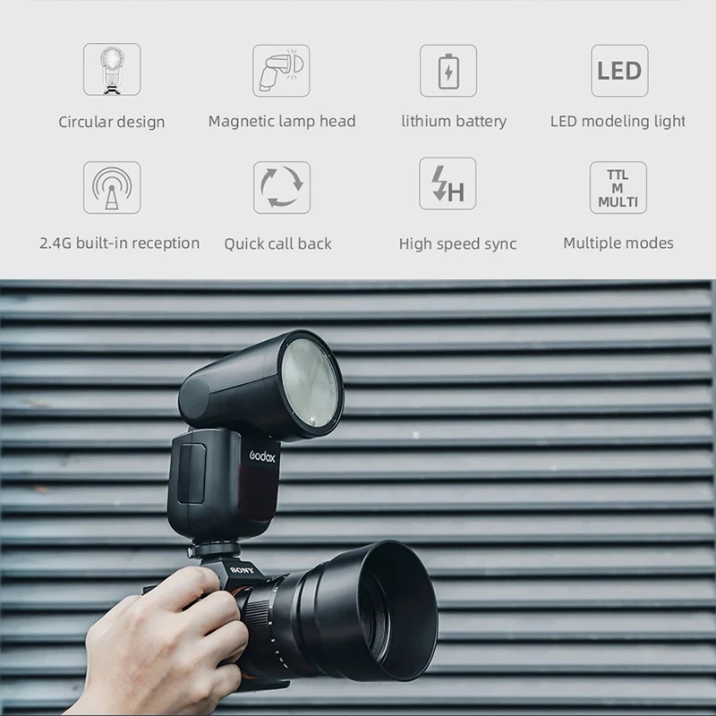 Godox V1 TTL Speedlite فلاش بطارية ليثيوم أيون رأس مستدير كاميرا لا سلكية فلاش HSS 1/8000s لكانون سوني نيكون فوجي أوليمبوس