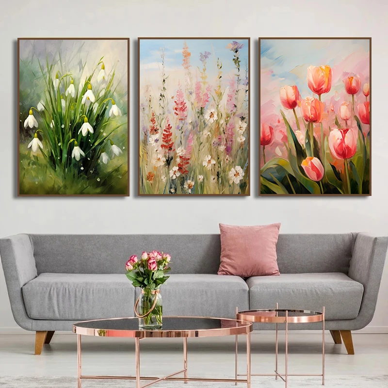 1pc frameless Canvas Painting 1pc frameless Canvas Painting  1pc framless Canvas Painting Spring Flowers Poppy Fields Tulip Wild