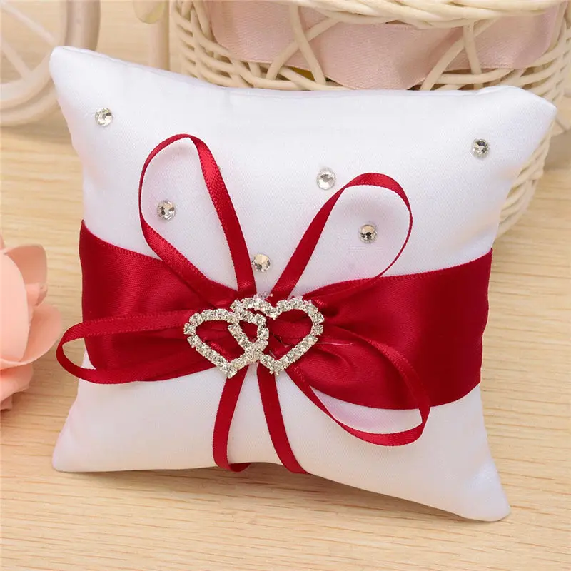 Ring pillow for wedding Ring pillow with satin ribbons red + white 10 cm x 10 cm