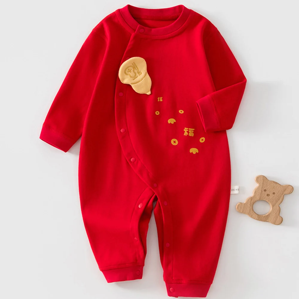 

Baby Newborn Clothes 100% Cotton Long Sleeve Baby Romper Chinese Style 1st Birthday Infant Jumpsuit For Unisex Boys Girls