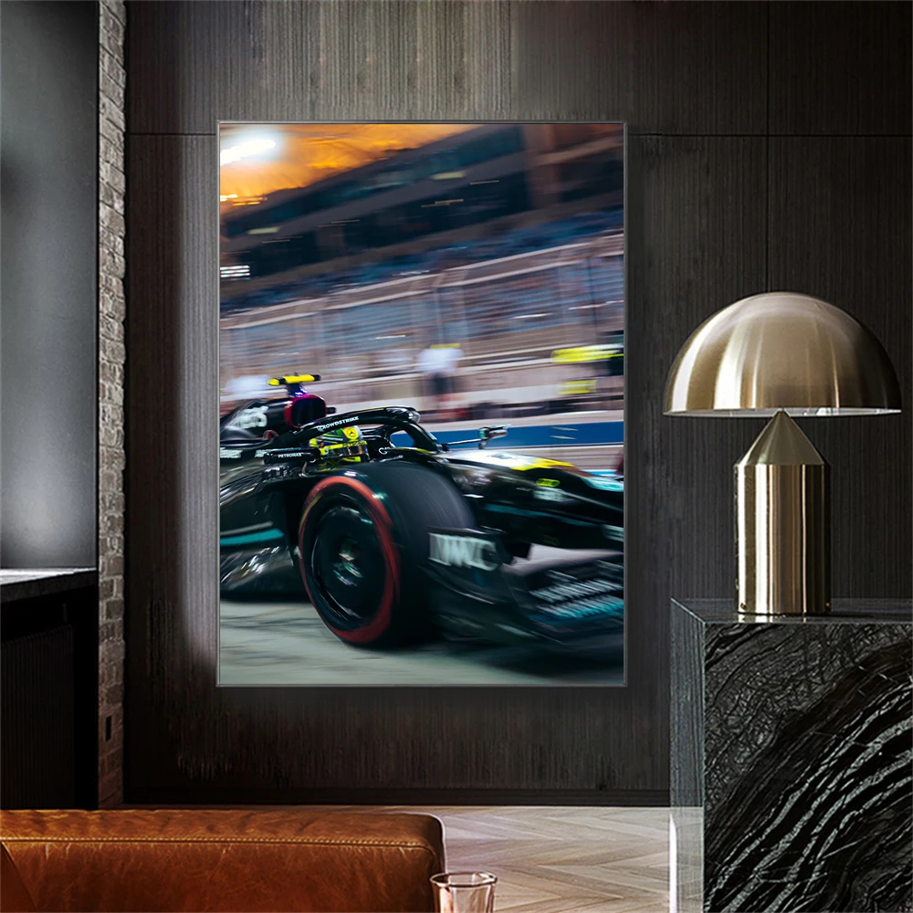 

Lewis Hamilton 2023 F1 Racing Poster Premium Canvas Wall Art British Driver Portrait Motorsport Gift for Formula 1 Fans