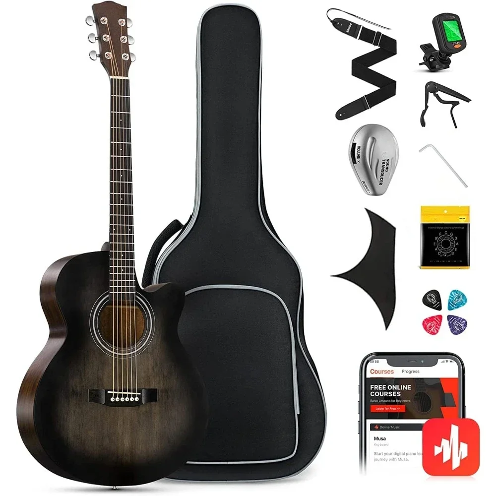 

Acoustic Guitar for Beginner Adult 40 Inch Cutaway Guitarra Bundle Kit with Pickup Online Lesson Bag Tuner Capo Strap