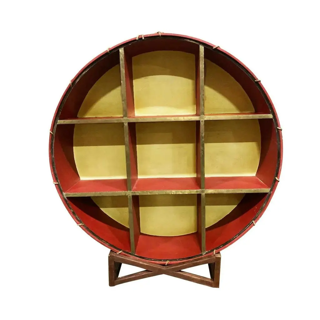 #Traditional Antique Solid Wood Regiment Drum Bookcases with Stand Corner Rustic Hand-painted Brass Bookshelf for Home Office