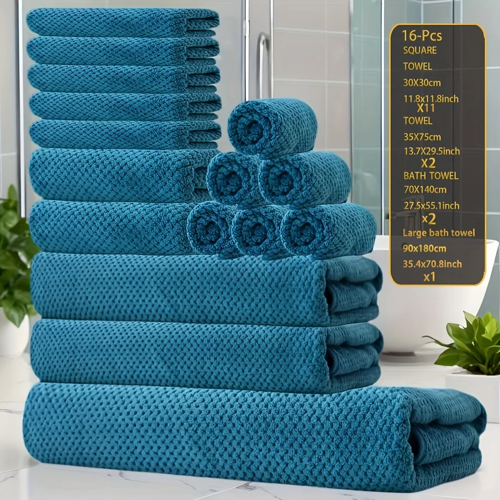 

us16pcs Coral Fleece Bath Towel Set, 1 Extra Large Bath Towel, 2 Bath Towels, 2 Washcloths, 11 Square Towels, Suitable for Hotels, Homes, Travel, And Spasd