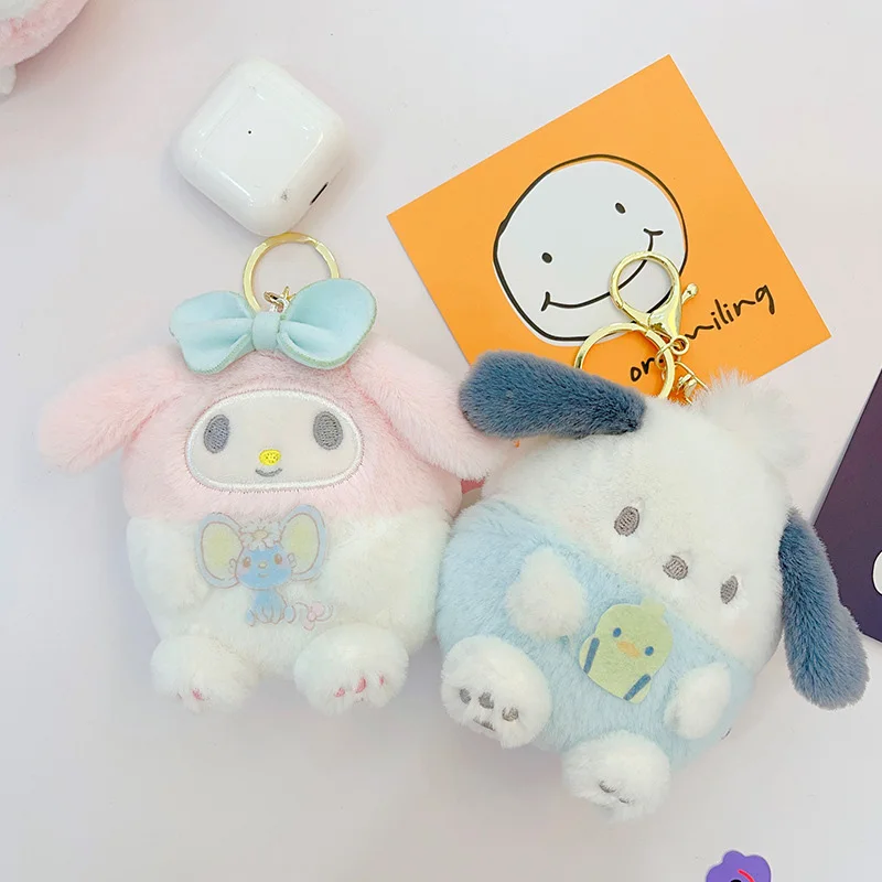 10cm Sanrio w stylu kreskówki na monety torebka pluszowe zabawki Kuromi Cinnamoroll śliczne brelok wisząca laleczka dziecko Kawaii urodziny prezenty dekoracja