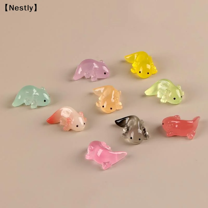 10Pcs Mini Salamander Figurines Luminous Colorful Tiny Axolotls For Garden Aquarium Dollhouse Decor Cute Landscape Dolls〔Nest〕