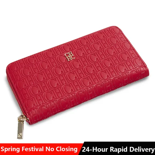 CH-cartera pequeña clásica a la moda para mujer, cartera estándar, diseño de Color sólido, monedero de lujo con múltiples letras en relieve para mujer