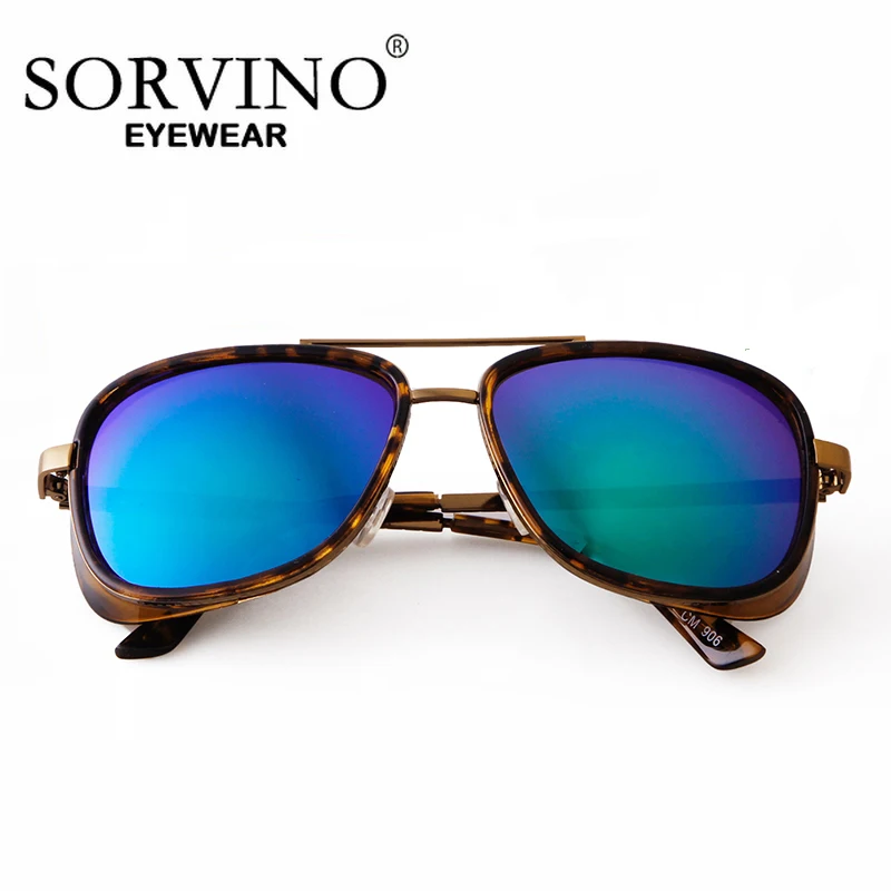 SORVINO Iron Man Sunglasses Fashion Steam Punk Goggle Reflective Coating Cool Sun Glasses for Women Men Leopard Eyewear view 2
