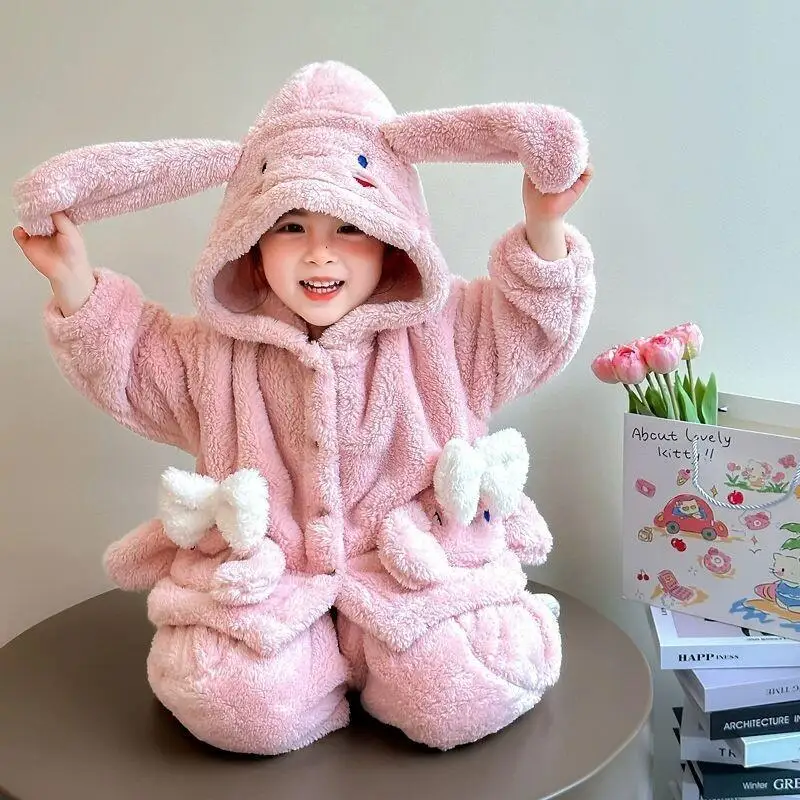 طقم بيجامات قطيفة للأطفال من سانريو سينامورول ملابس منزلية للخريف والشتاء ملابس نوم أنيمي حلوة ملابس نوم سميكة لطيفة #6