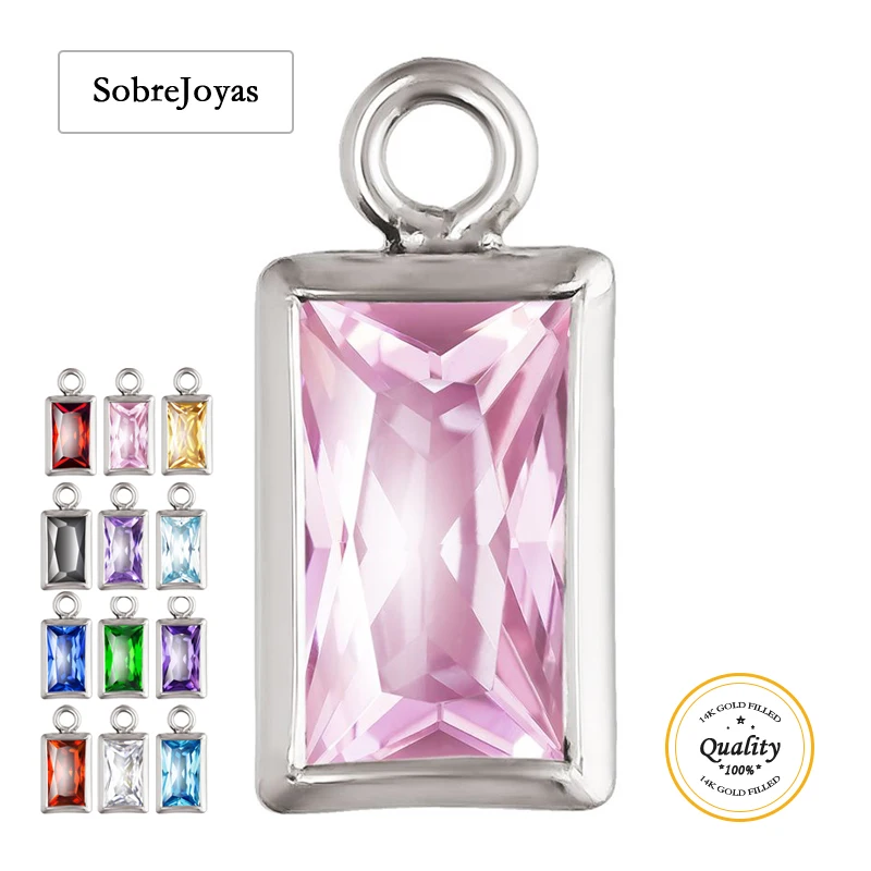 

925 Sterling Silver 3x5mm Birth 3A CZ Rectangle Bezel Drop Wholesale Birth Stone Bezel Jewelry Findings Charms