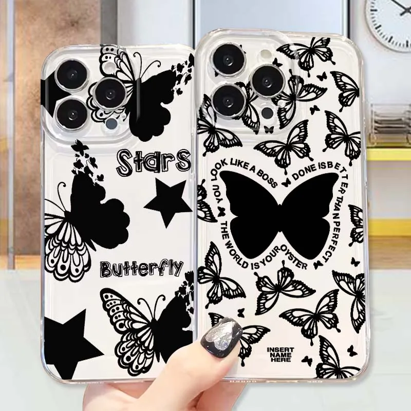 

Black Butterfly Pattern For Apple iPhone 17 16 15 14 13 12 Mini Air Pro Max Plus Space Shell Phone Case