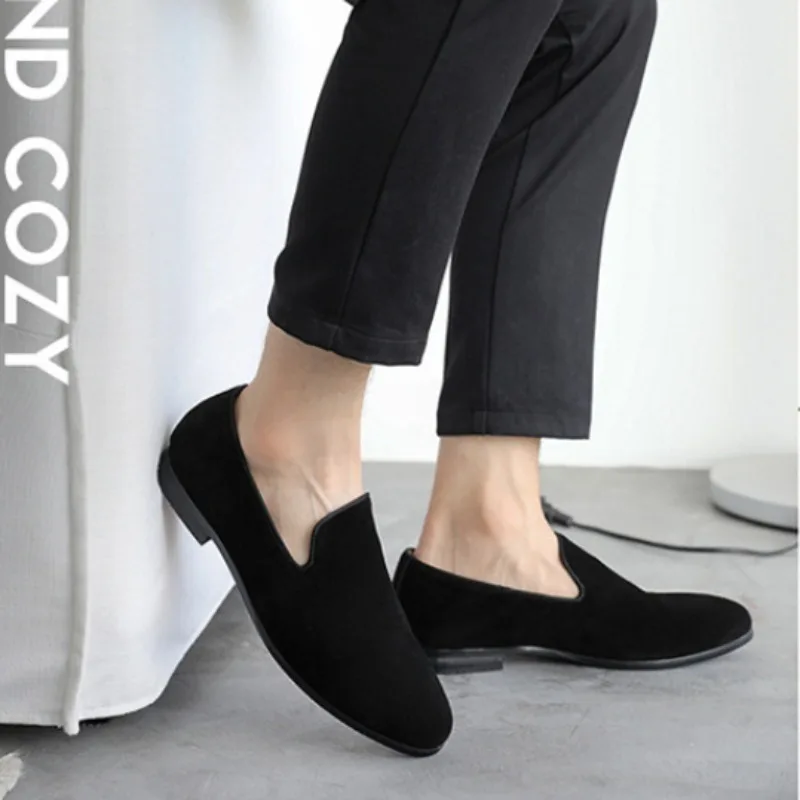 men shoes Slip On Loafers Black Suede Solid Soft Mens Shoes Casual Large Sizes Fashion Breathable Blue zapatos hombre